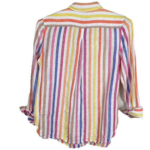 TALBOTS 100% Linen Boyfriend Shirt Petite Size LP Colorful Rockport Stripe - Picture 3 of 10